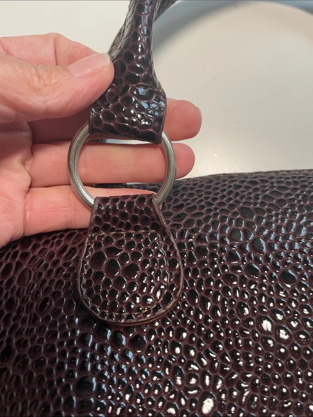 Wine Bag Deep Burgundy Croc-Embossed Leather